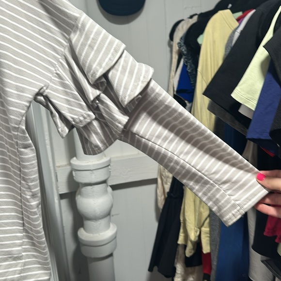 She + Sky Gray and white stripped shirt with ruffles - Picture 4 of 8